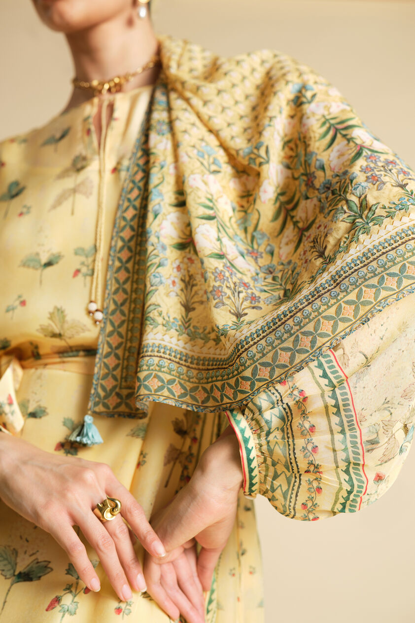 Honeydew Printed Silk Stole - Yellow, Yellow, image 4